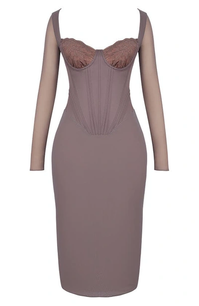 House Of Cb Safran Long Sleeve Midi Dress In Mocha