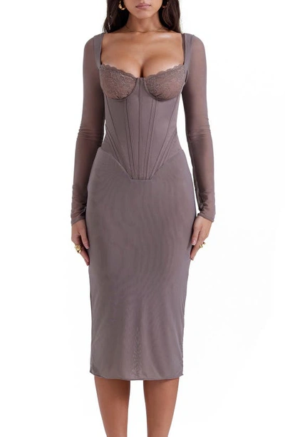 House Of Cb Safran Long Sleeve Midi Dress In Mocha