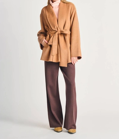 Shop Black Tape Belted Shawl Collar Coat In Camel In Brown