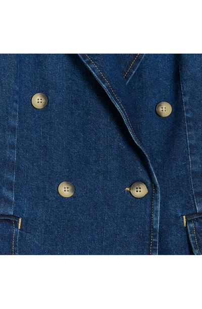Shop River Island Fitted Double Breasted Denim Blazer