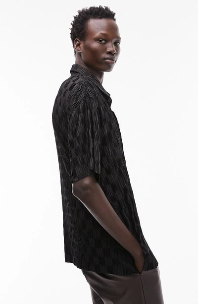 Shop Topman Textured Check Oversize Short Sleeve Button-up Shirt In Black
