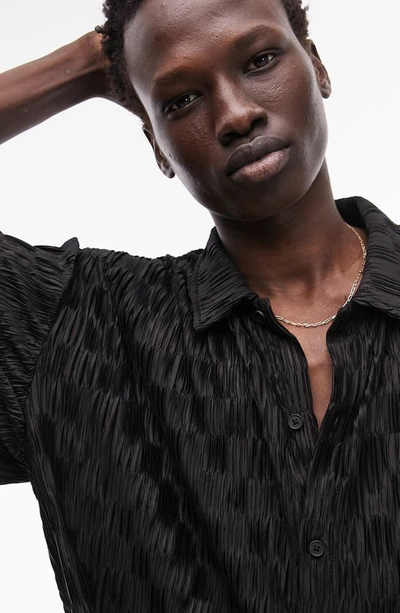 Shop Topman Textured Check Oversize Short Sleeve Button-up Shirt In Black