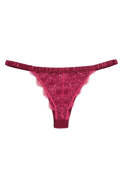 Shop Love Stories Eyelash Lace Thong In Burgundy