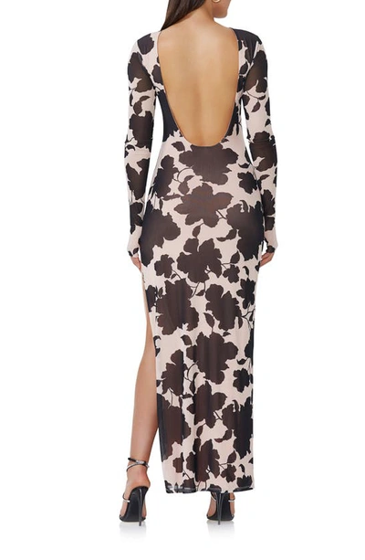 Shop Afrm Nettie Floral Long Sleeve Body-con Maxi Dress In Shadow Floral
