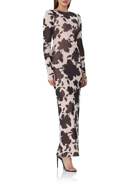 Shop Afrm Nettie Floral Long Sleeve Body-con Maxi Dress In Shadow Floral