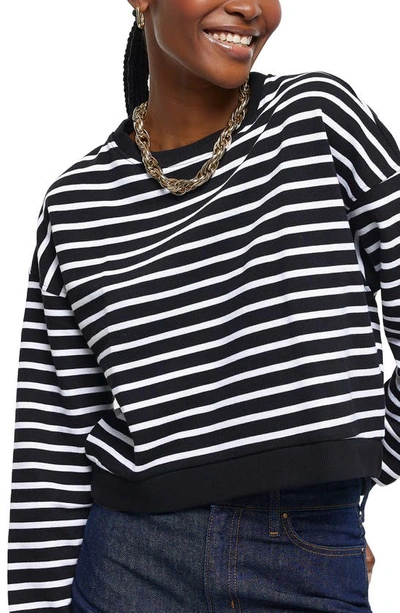 Shop River Island Stripe Crop Sweatshirt In Black