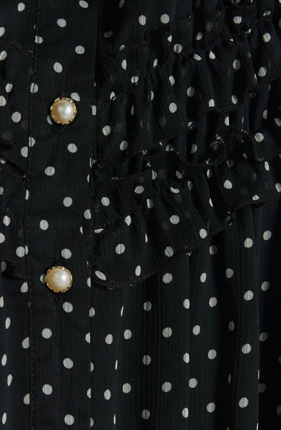 Shop River Island Polka Dot Ruffle Trim Long Sleeve Minidress In Black