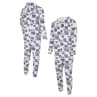Shop Concepts Sport White New York Giants Allover Print Docket Union Full-zip Hooded Pajama Suit