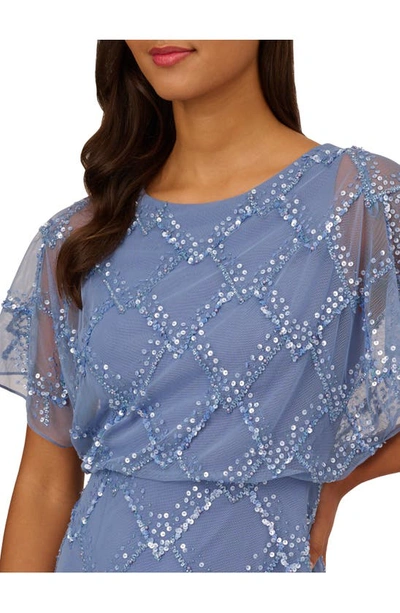 Shop Adrianna Papell Beaded Flutter Sleeve Sheath Gown In French Blue