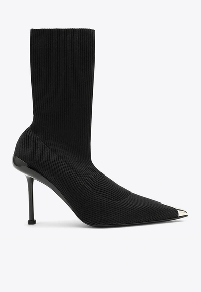 Shop Alexander Mcqueen 90 Slash Knit Ankle Boot In Black