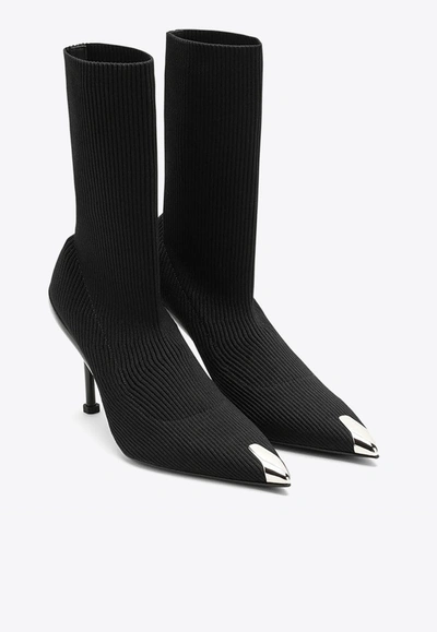 Shop Alexander Mcqueen 90 Slash Knit Ankle Boot In Black