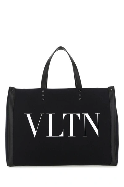 Shop Valentino Garavani Man Black Canvas Vltn Ecolab Shopping Bag