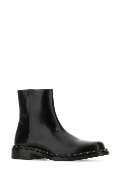 Shop Valentino Garavani Man Black Leather Ankle Boots