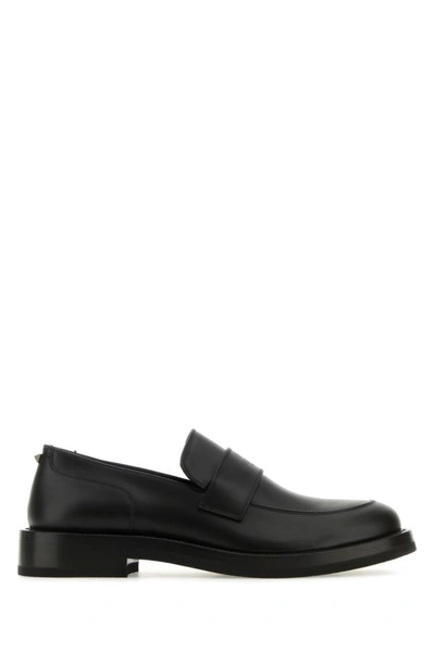 Shop Valentino Garavani Man Black Leather Loafers