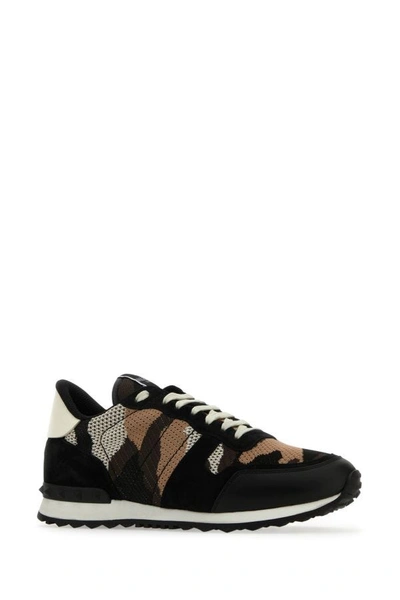 Shop Valentino Garavani Man Embroidered Fabric Rockrunner Camouflage Sneakers In Green