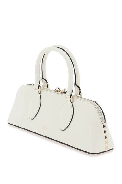 Shop Valentino Garavani Rockstud E/w Leather Handbag Women In White