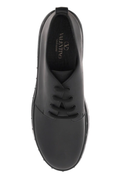 Shop Valentino Garavani Rockstud M-way Leather Derby Shoes Men In Black