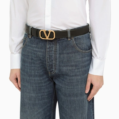 Shop Valentino Garavani Vlogo Black/gold Leather Belt Men