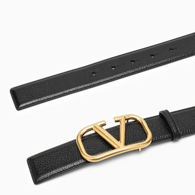 Shop Valentino Garavani Vlogo Black/gold Leather Belt Men
