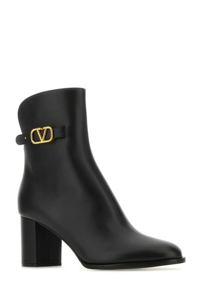 Shop Valentino Garavani Woman Black Leather Vlogo Ankle Boots