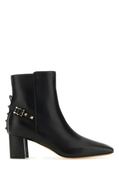 Shop Valentino Garavani Woman Black Nappa Leather Rockstud Ankle Boots