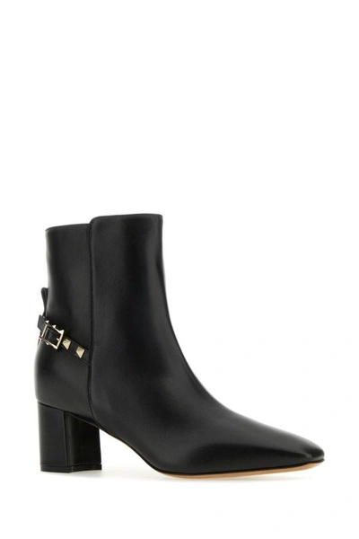 Shop Valentino Garavani Woman Black Nappa Leather Rockstud Ankle Boots