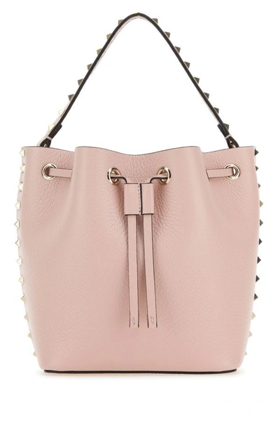 Shop Valentino Garavani Woman Light Pink Leather Rockstud Bucket Bag