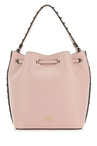Shop Valentino Garavani Woman Light Pink Leather Rockstud Bucket Bag