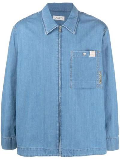 Shop Lanvin Denim Overshirt With Zip + Curb Clothing In 22 Light Blue