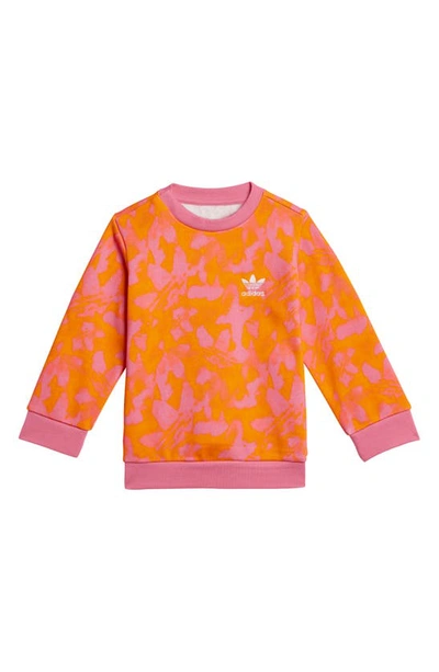 Shop Adidas Originals Lifestyle Crewneck Sweatshirt & Joggers Set In Bright Orange/ Pink Fusion