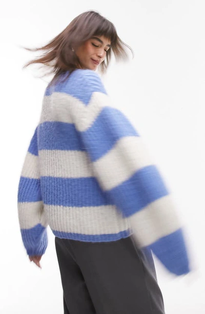 Shop Topshop Stripe Balloon Sleeve Sweater In Blue Multi
