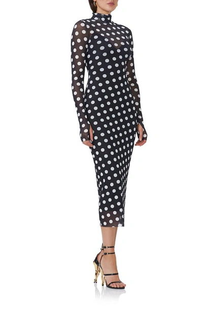 Afrm Shailene Mesh Long Sleeve Midi Dress In Diagonal Dot