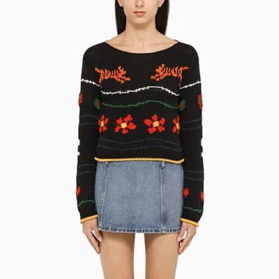 Shop Kenzo Black Crew Neck Sweater With Inlay