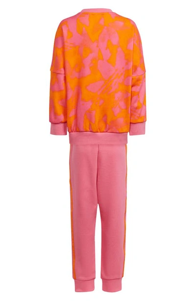 Shop Adidas Originals Kids' Splash Print Sweatshirt & Joggers Set In Bright Orange/ Pink Fusion