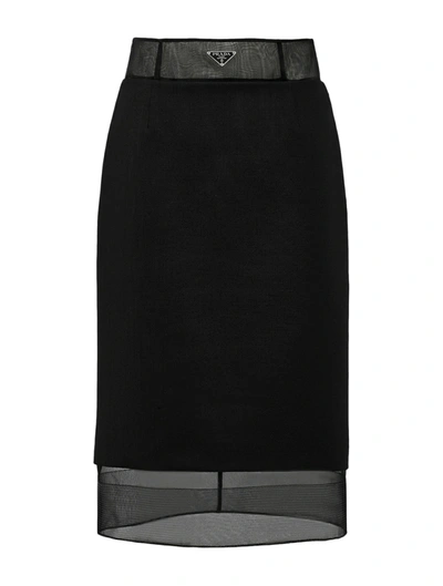 Shop Prada Midi Skirt In Wool And Crinoline In Black