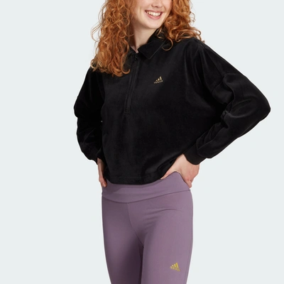 Shop Adidas Originals Women's Adidas Crop Velour Quarter-zip Sweatshirt In Multi