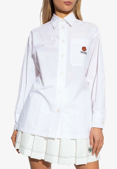 Shop Kenzo Boke Flower Crest Long-sleeved Shirt In White