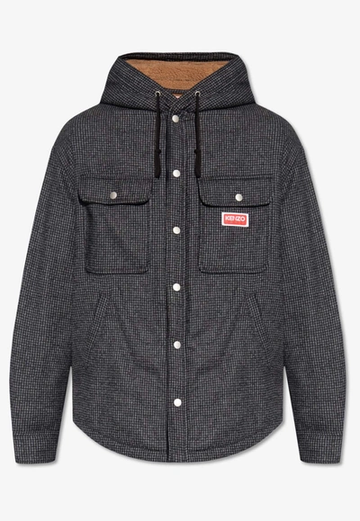 Shop Kenzo Checked Button-up Overshirt In Gray