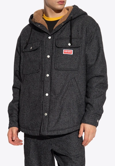 Shop Kenzo Checked Button-up Overshirt In Gray