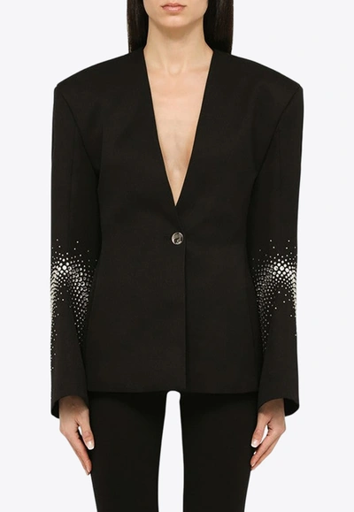 Shop Attico Crystal-embellished Wool Blazer In Black