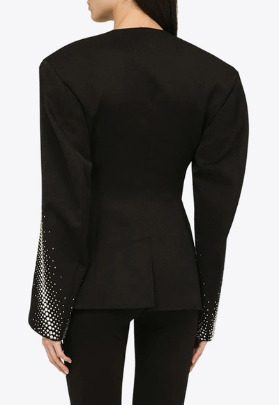 Shop Attico Crystal-embellished Wool Blazer In Black