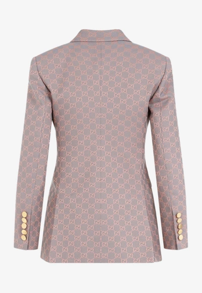 Shop Gucci Double-breasted Gg Monogram Blazer In Gray