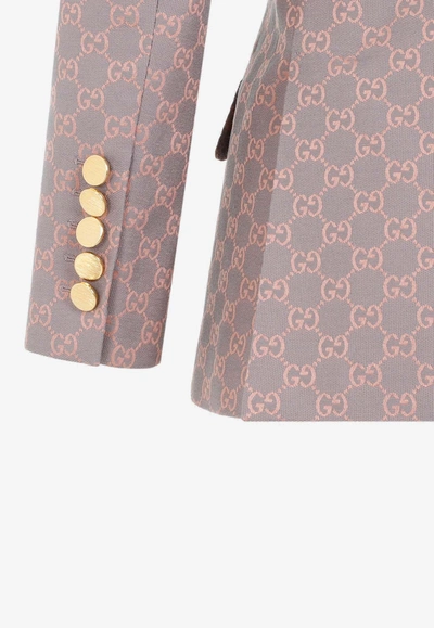 Shop Gucci Double-breasted Gg Monogram Blazer In Gray
