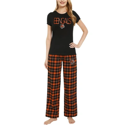 Shop Concepts Sport Black/orange Cincinnati Bengals Arctic T-shirt & Flannel Pants Sleep Set