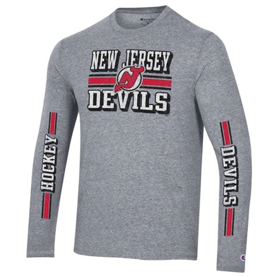 Shop Champion Heather Gray New Jersey Devils Tri-blend Dual-stripe Long Sleeve T-shirt