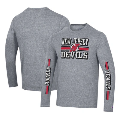 Shop Champion Heather Gray New Jersey Devils Tri-blend Dual-stripe Long Sleeve T-shirt