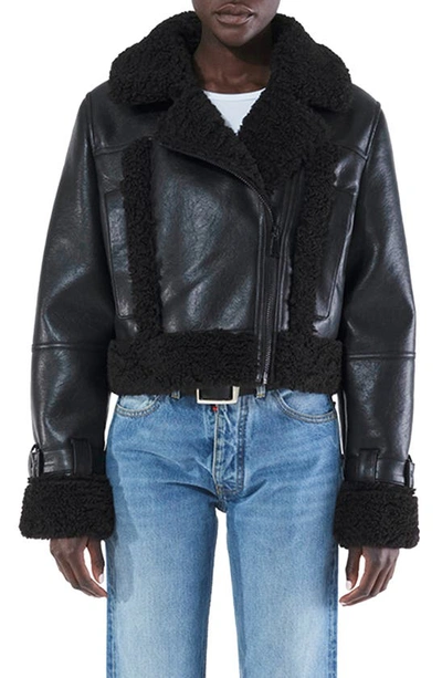 Shop Apparis Jay Faux Leather & Faux Shearling Moto Jacket In Noir