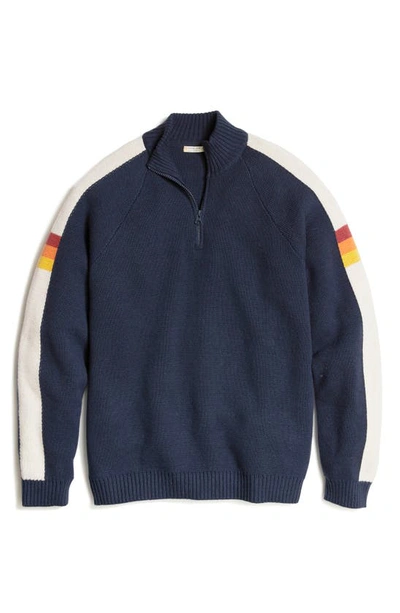 Shop Marine Layer Archive Armas Quarter Zip Sweater In Navy/ Cream Stripe