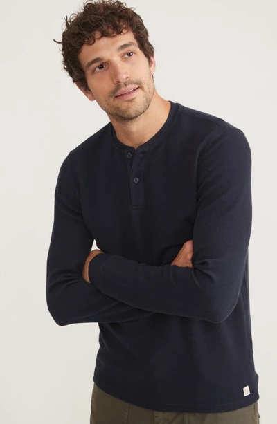 Shop Marine Layer Sport Waffle Knit Henley In Sky Captain