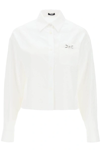 Shop Versace Barocco Cropped Shirt In White